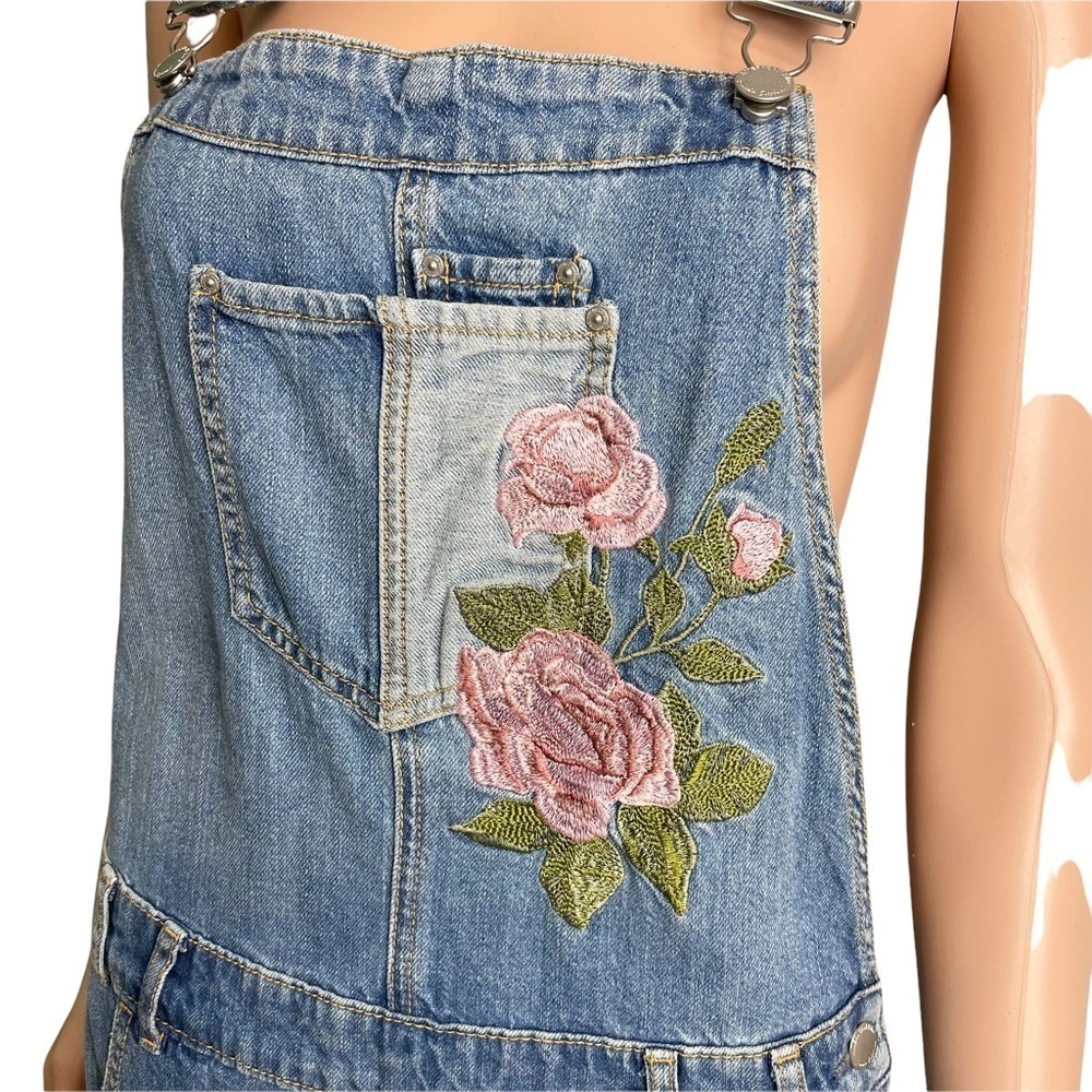 American Rag Floral Embroidered Distressed Jean Overalls - Picture 11 of 16
